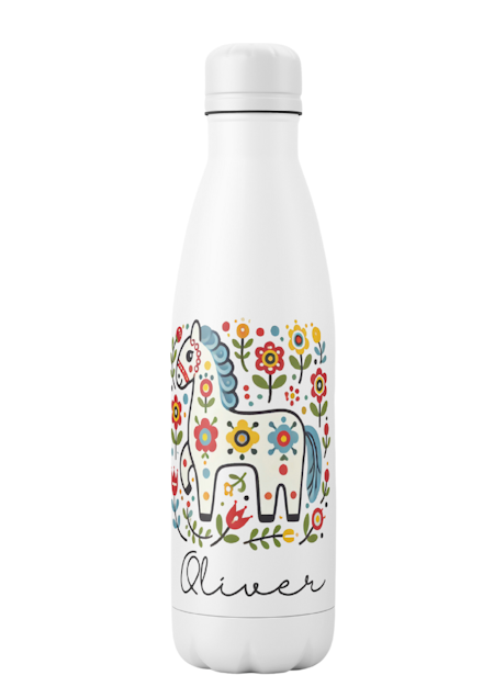 Personlig Termosflaska- Dalahäst med sommarblommor