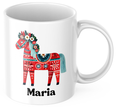 Personlig mugg-kaffekopp-Blommig dalahäst