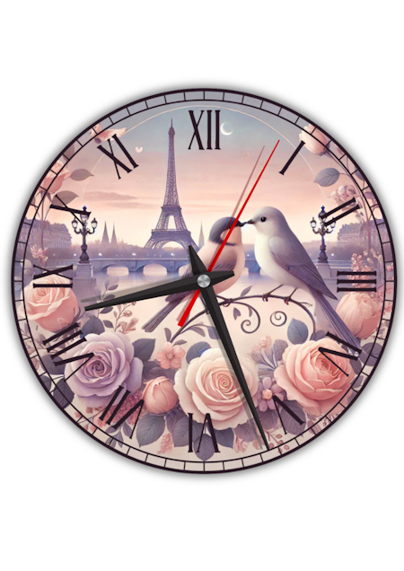 Väggklocka med romantiskt Paris-motiv – Tyst och dekorativ