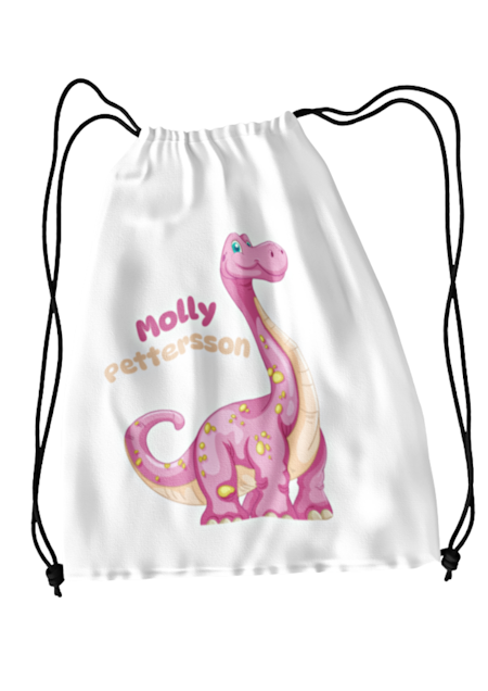Personlig gympapåse med namn- Barn - Pink Dinosaurie