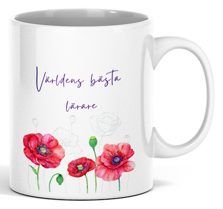Världens bästa lärare – presentmugg med vallmoblommor