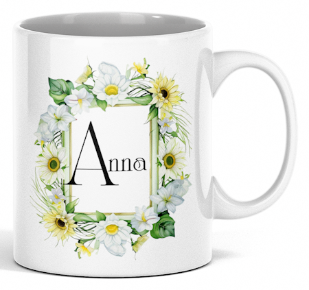 Personligt presentpaket med namn – solgul - grön blomdesign
