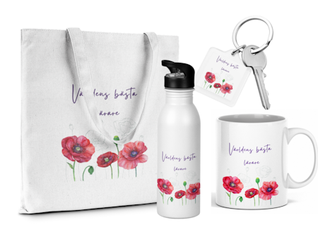 Personligt presentpaket med namn – Vallmo blomdesign