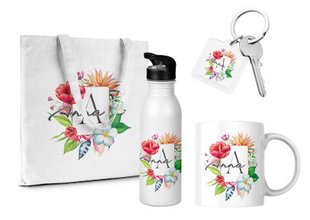 Personligt presentpaket med namn –exotiska blommor design