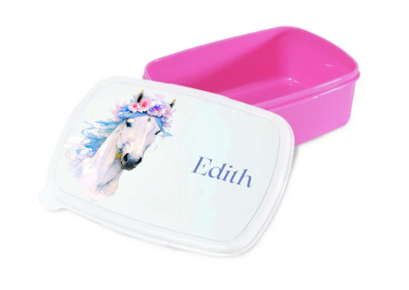 Personlig lunchlåda för barn -matlåda- lunchbox - Vit Häst