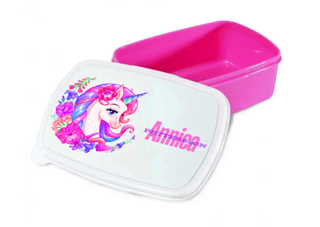 Personlig lunchlåda för barn -matlåda- lunchbox- Pink Enhörning