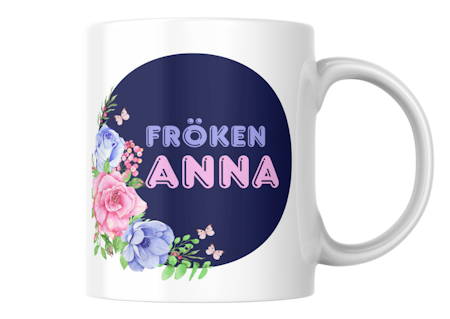 Personlig lärarmugg med blommor och namn – present till fröken