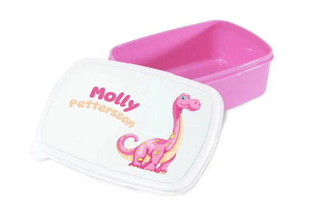 Personlig lunchlåda för barn -matlåda- lunchbox - Rosa Dinosaurie