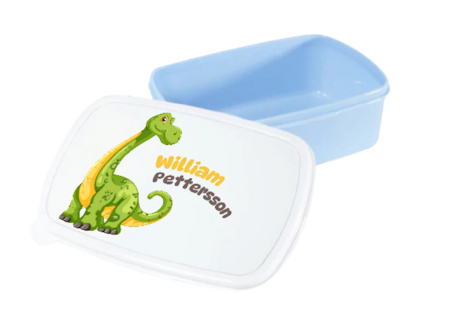 Personlig matlåda- lunchlåda för barn – Grön dinosaurie med namn
