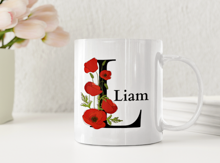 Personlig mugg med vallmo och namn – konstnärlig present med blommotiv