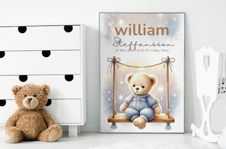 Personlig doptavla med Nalle – Födelseposter för barn