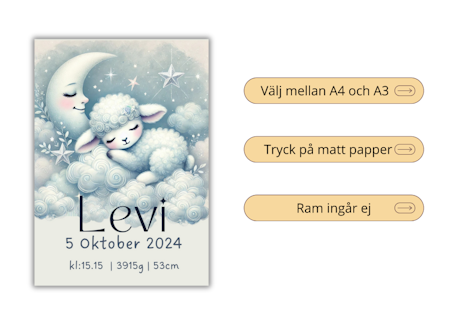 Personlig födelsetavla med ett sött sovande lamm – Doptavla