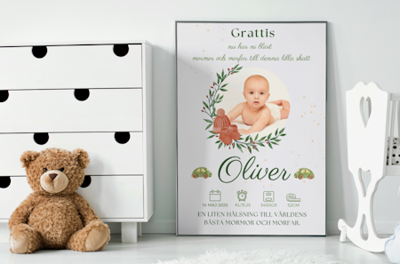 Personlig present till mor och farforaldrar med barnbarnets bild och namn