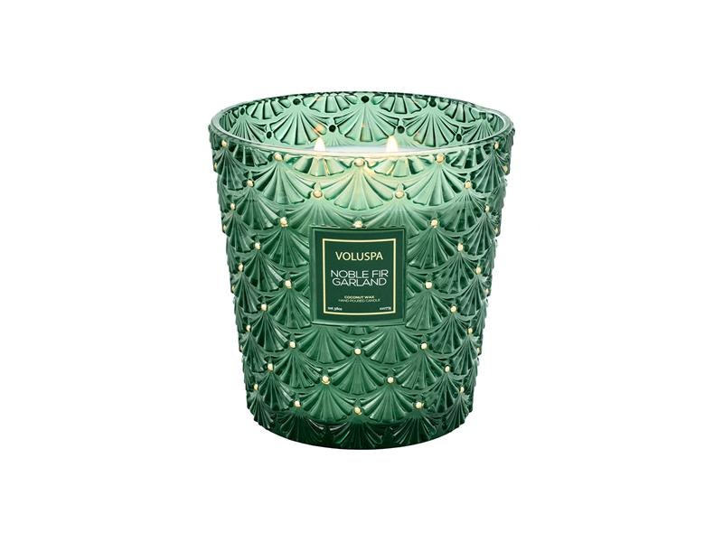 New 3-wick Hearth Candle - NEW Noble Fir Garland