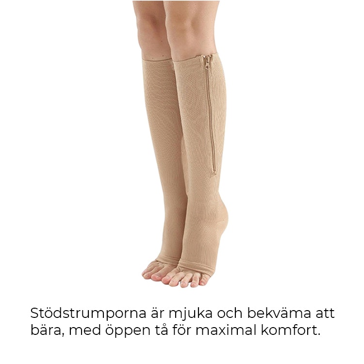 Stödstrumpor dragkedja (beige) - Enkla att ta på | Pris 179 kr -  Fotbutiken.se