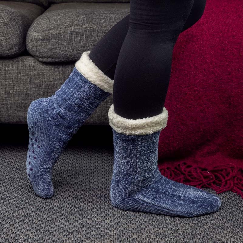 Fodrade sockor med halksydd (blå) - Varma & sköna (299 kr) - Fotbutiken.se