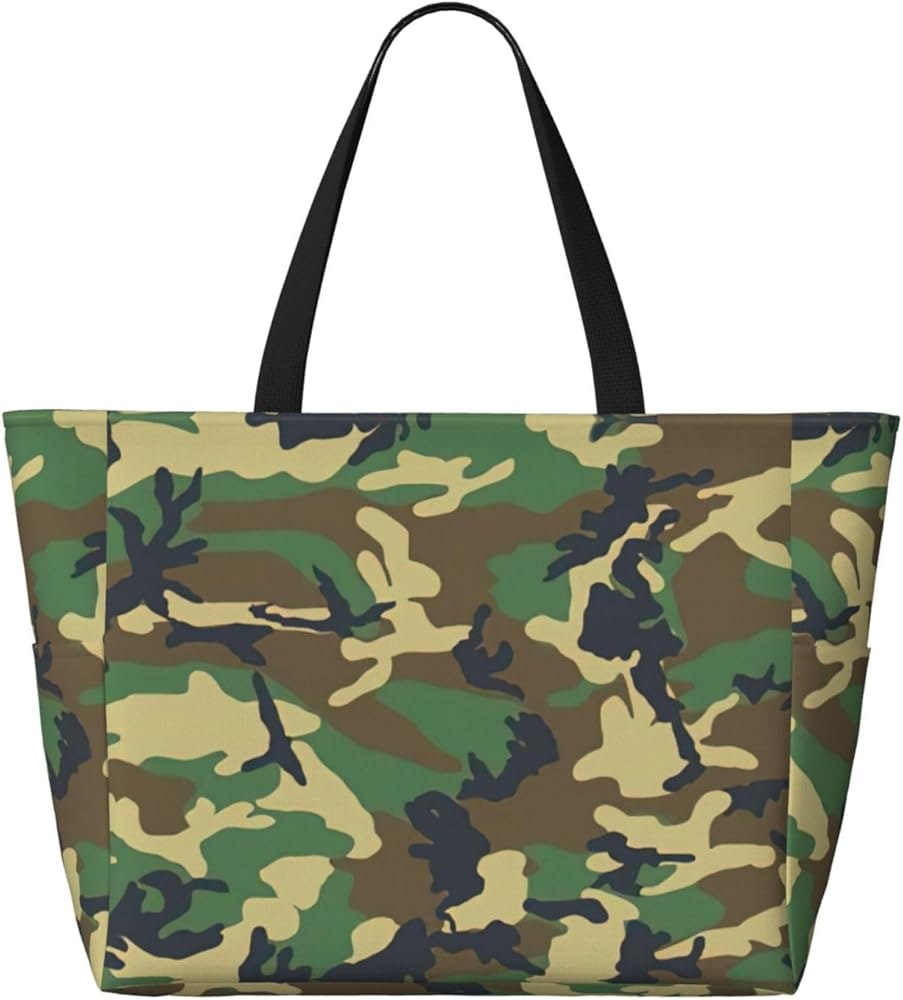 Camo Canvas Shoulder Bag & Leather Straps