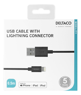 Deltaco lightningkabel till iPad, iPhone och iPod, 0.5m, MFi