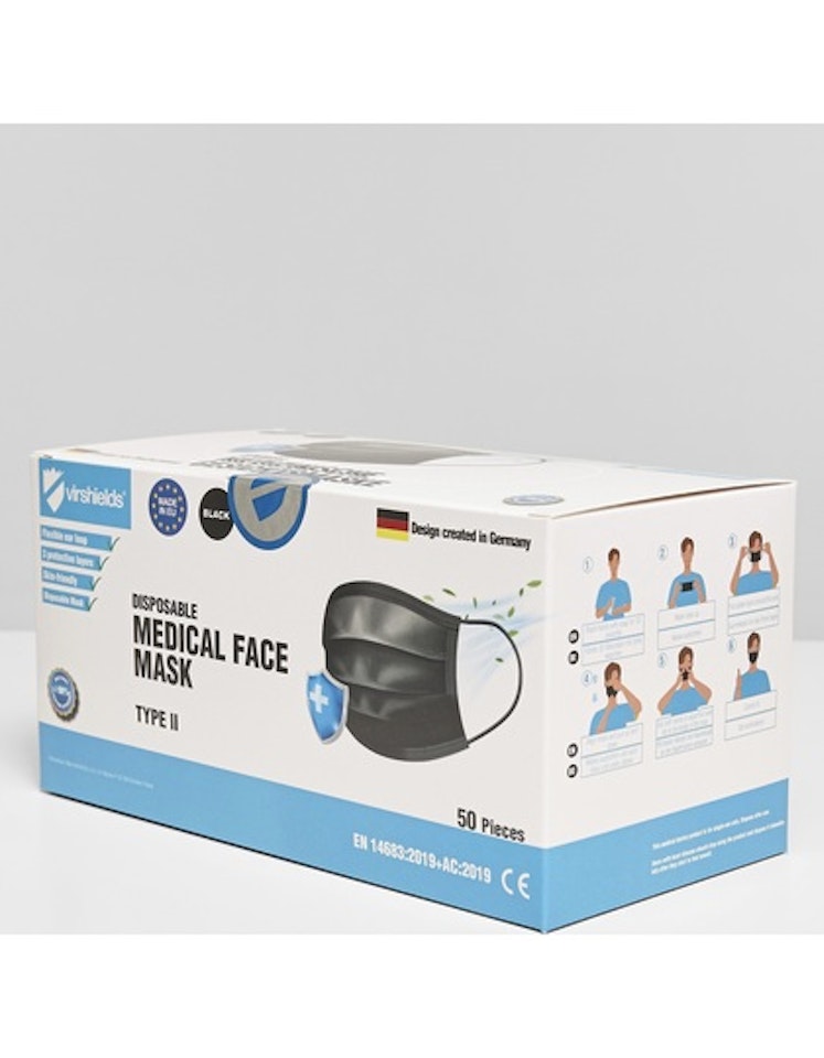 Medical Face Mask Typ II - 50-pack- Hel kartong 40 förp = 2000st munskydd Svart
