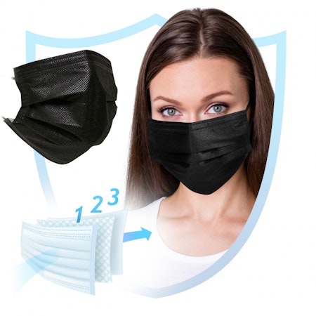 Medical Face Mask Typ II - 50-pack- Hel kartong 40 förp = 2000st munskydd Svart
