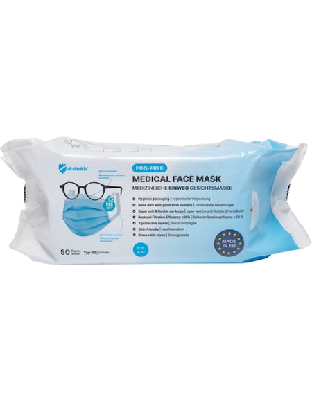 Anti-Fog Medical Face Mask Typ IIR (Pack of 50) - Hel kartong 28 förp = 1400st munskydd Blå