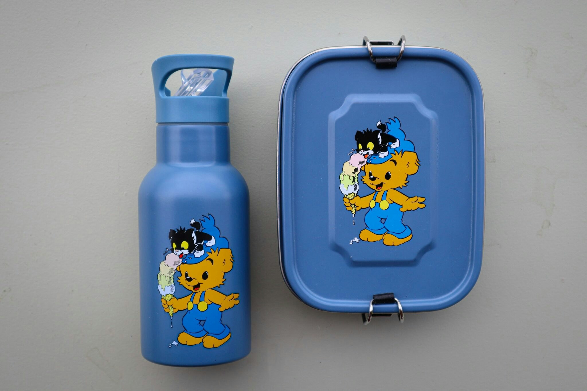 Bamse  Vattenflaska + Lunchlåda i plåt, petrol-blå