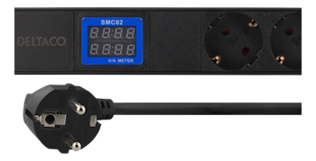 Grenuttag - 19" PDU med 7 kontakter, 3500W, CEE 7/3, digital volt/amp-meter, svart