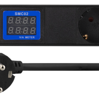 Grenuttag - 19" PDU med 7 kontakter, 3500W, CEE 7/3, digital volt/amp-meter, svart