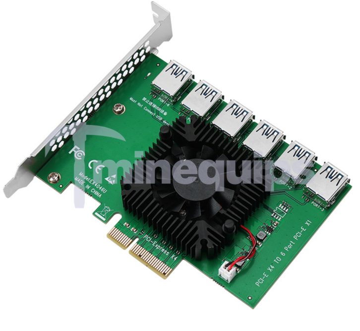 Minequips - Adapter, Pcie 4x till 6st PCI-E 1x USB