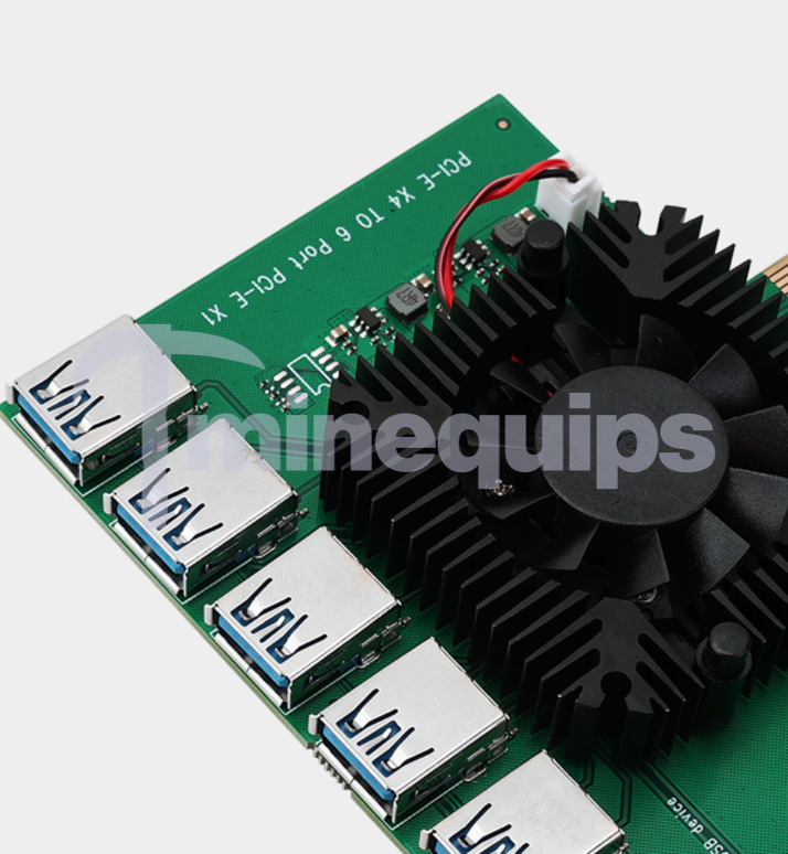 Minequips - Adapter, Pcie 4x to 6 PCI-E 1x USB