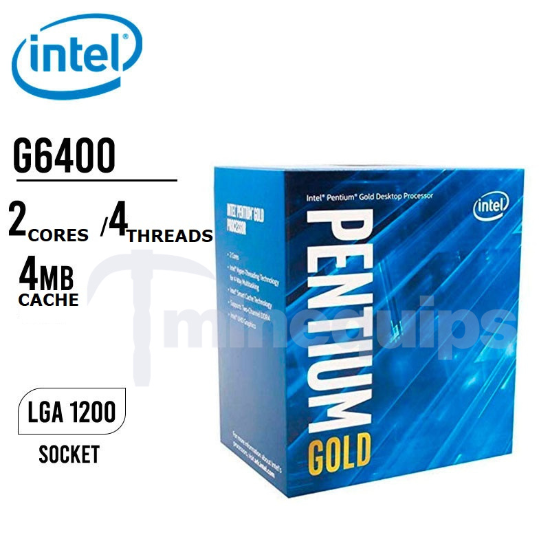 Intel Pentium Gold G6400 for Asrock H510 Pro BTC+ and Biostar TZ590-BTC DUO - inkl kylare