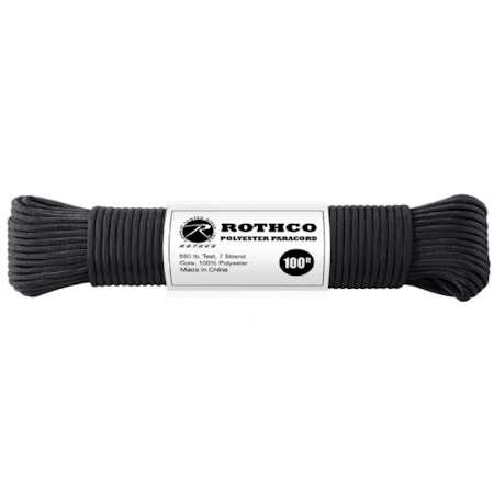 ROTHCO 550lb Polyester Paracord 100ft - Black