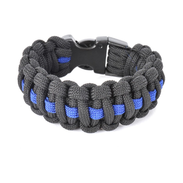 Police LEO Thin Blue Line Paracord Bracelet with Alloy Shield Charm