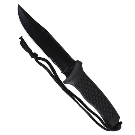 MIL-TEC by STURM BLACK COMBAT KNIFE WITH RUBBER HANDLE
