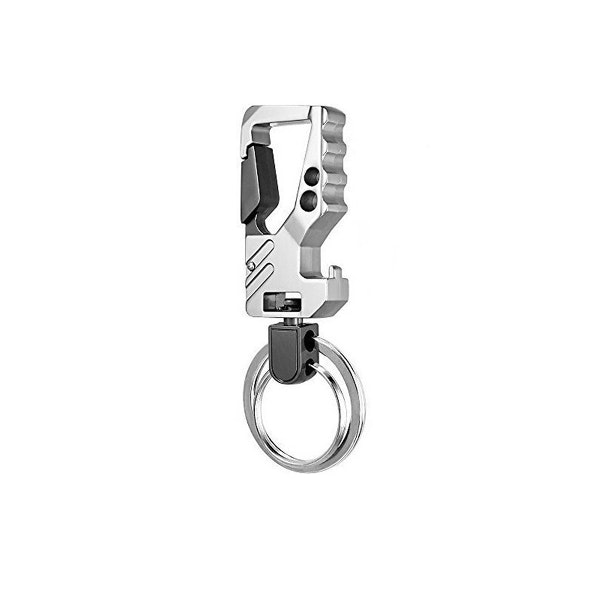 Nyckelhållare med karbinhake, nyckelring, flasköppnare - Silver