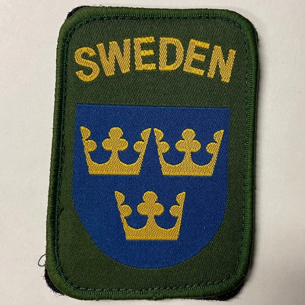 Svensk militär tygmärke med kardborre SWEDEN 9,5 x 6,5 cm