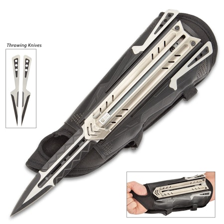 The Enforcer Tactical Gauntlet with Hidden Blade - Steel OTF Dagger
