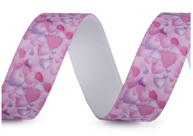 Resårband 25mm - Hjärtan rosa