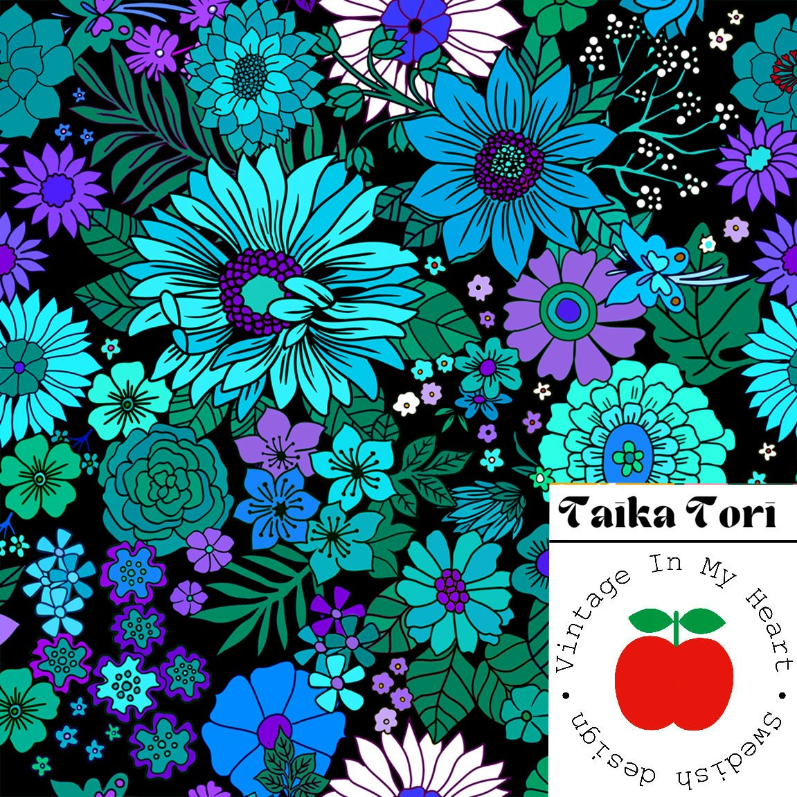 Marinas Flowers Turkos på svart