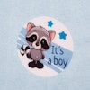 Paneltyg "Det är en pojke" tvättbjörn, ljusblå melerat