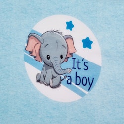 Paneltyg "Det är en pojke" elefant, ljusblå melerat