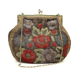 Vintage, handväska, broderade blommor
