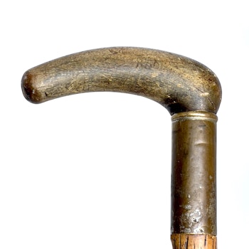 Antik käpp från 1700-tal med handtag av noshörnings horn