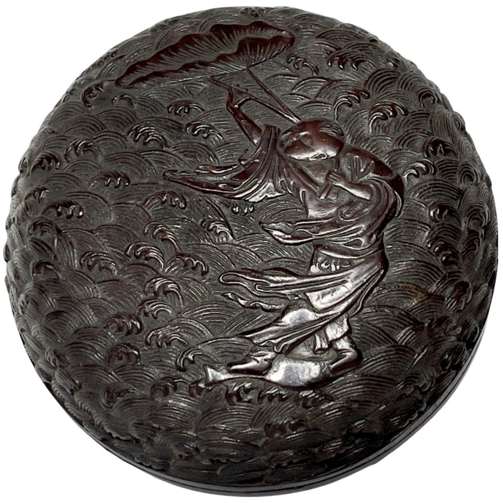 Ming dynastin (1368-1644) Lack arbete ask med lock, signerad