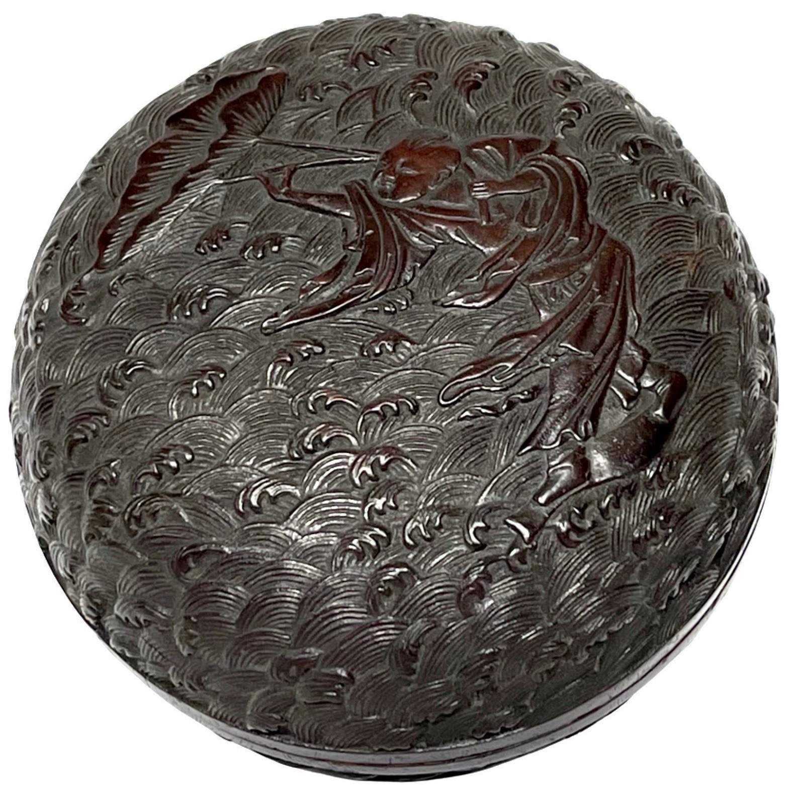 Ming dynastin (1368-1644) Lack arbete ask med lock, signerad