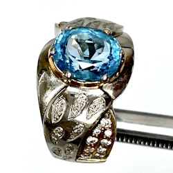 5,60 Karat naturlig blå Topaz, silverring med certifikat