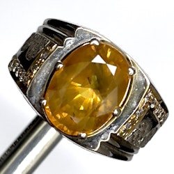 6,50 Karat naturlig gul safir, handgjord silverring med certifikat