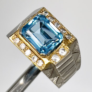 6,00 Karat naturlig blå Topaz, silverring med certifikat