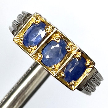 3,00 Karat naturlig blå Safir, handgjord silverring med certifikat