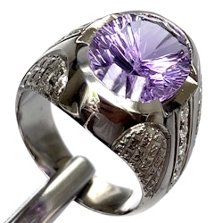 9.00 Carat natural untreated Amethyst, Handmade silver ring with certificate